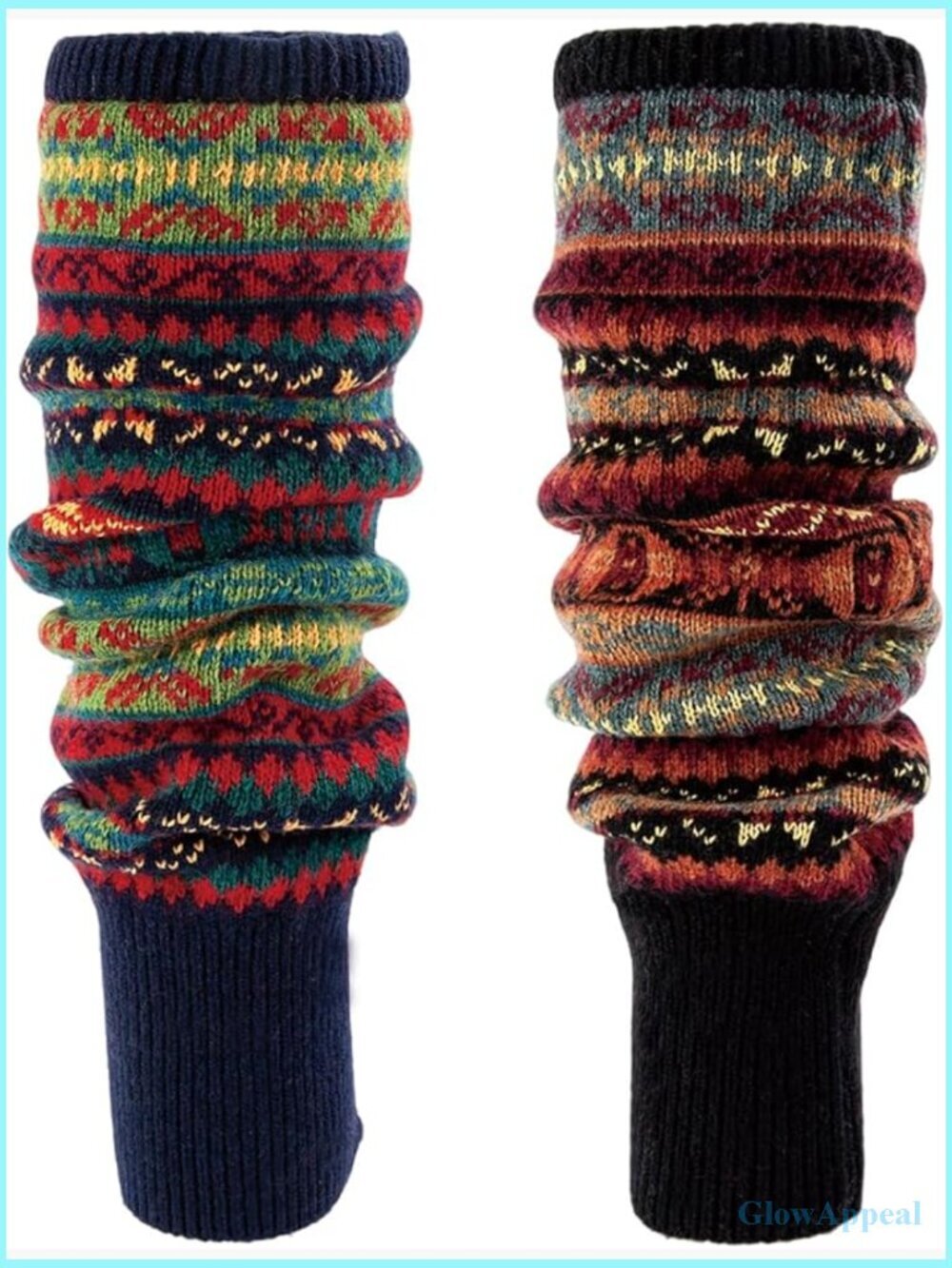 Bohemian Long Knit Wool Leg Warmers Winter Boot Cuffs Socks Pair